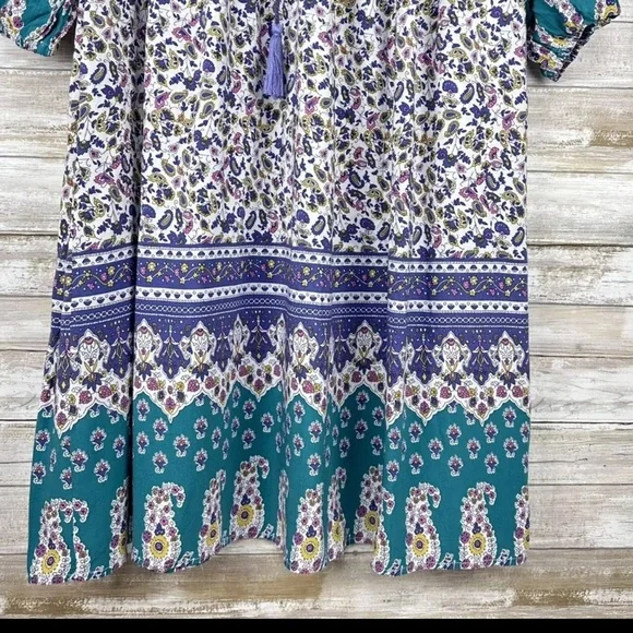 R.Vivimos | Boho Long Sleeve Floral Print Retro V Neck Tassel Midi Dress small - Picture 3 of 9